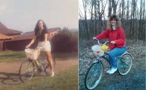 Mom and Pam on their bikes